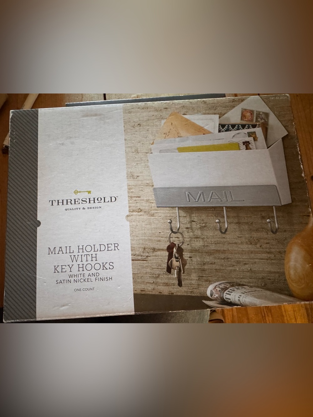 Threshold White Wall Mail Holder with Satin Nickel Hooks